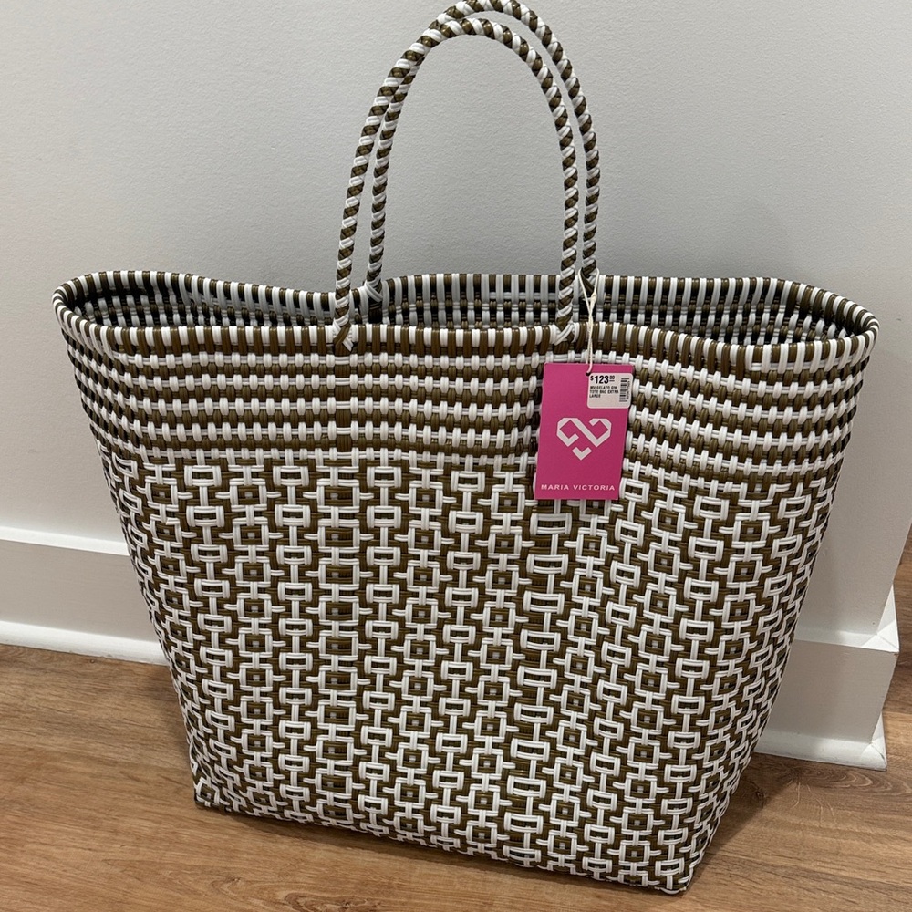 Maria Victoria Woven Brown & White Tote Bag